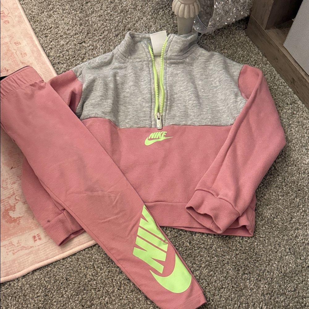 MUST GO THIS WEEKNike Girls Pink & Gray Quarter-Zip Sweatshirt with Neon Logo